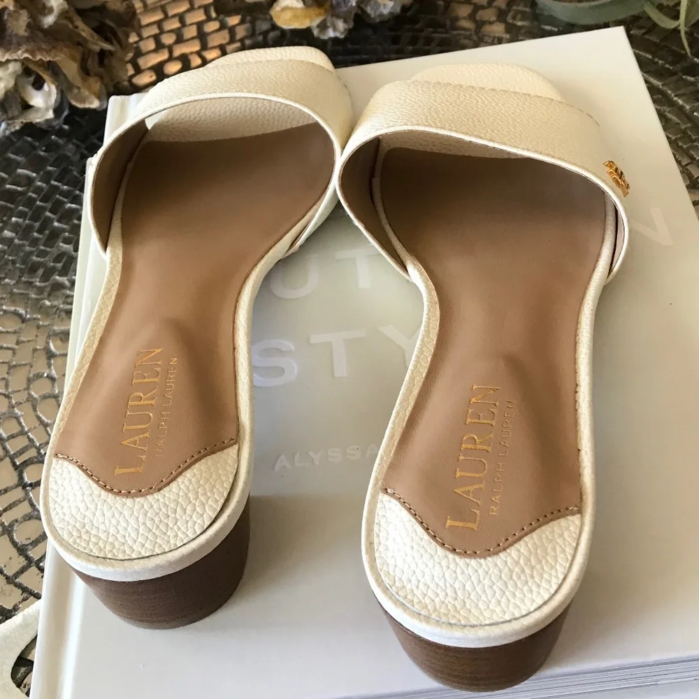 RALPH LAUREN LEATHER SLIP ON SANDALS - Picture 7 of 14